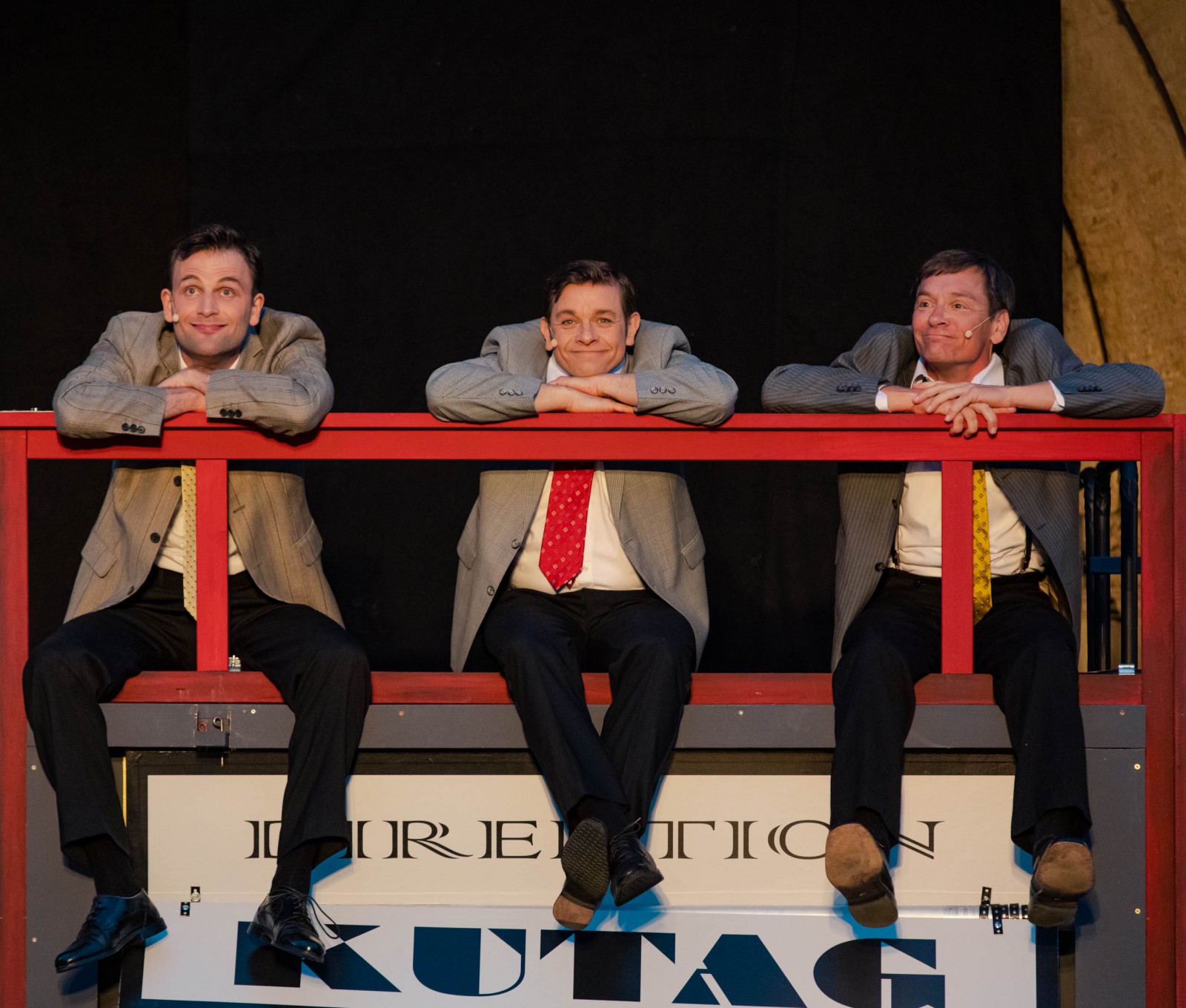 Johannes Kiesler (Hans Mülheim), Sven Olaf Denkinger (Willi Hellwig), Guido Kleineidam (Kurt v. Waldbach-Windberghausen) © Julia Lormis / Gandersheimer Domfestspiele gGmbH