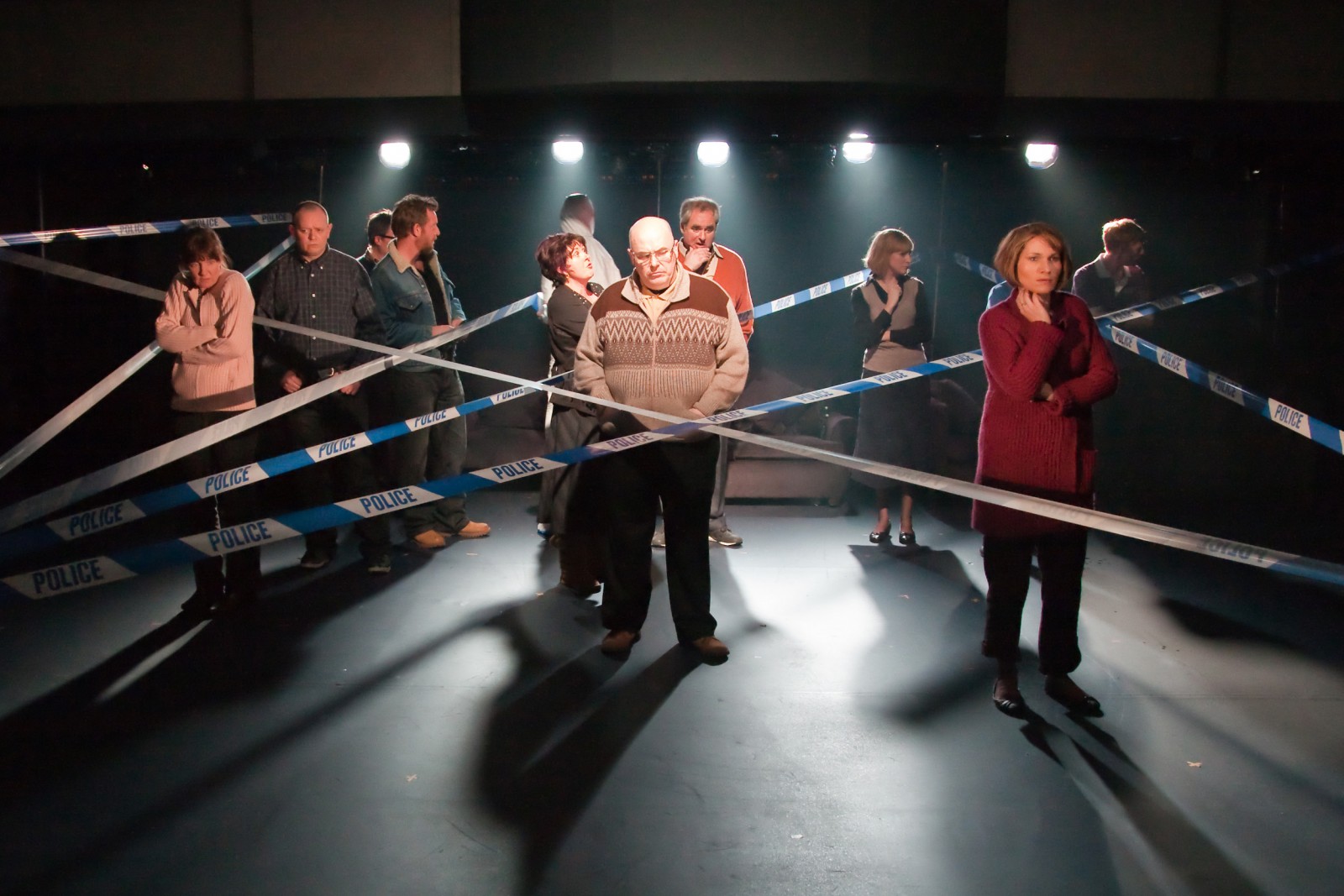 l to r: Clare Burt, Duncan Wisbey, Paul Thornley, Claire Moore, Nick Holder, Howard Ward, Rosalie Craig, Kate Fleetwood, Michael Shaeffer © © Helen Warner