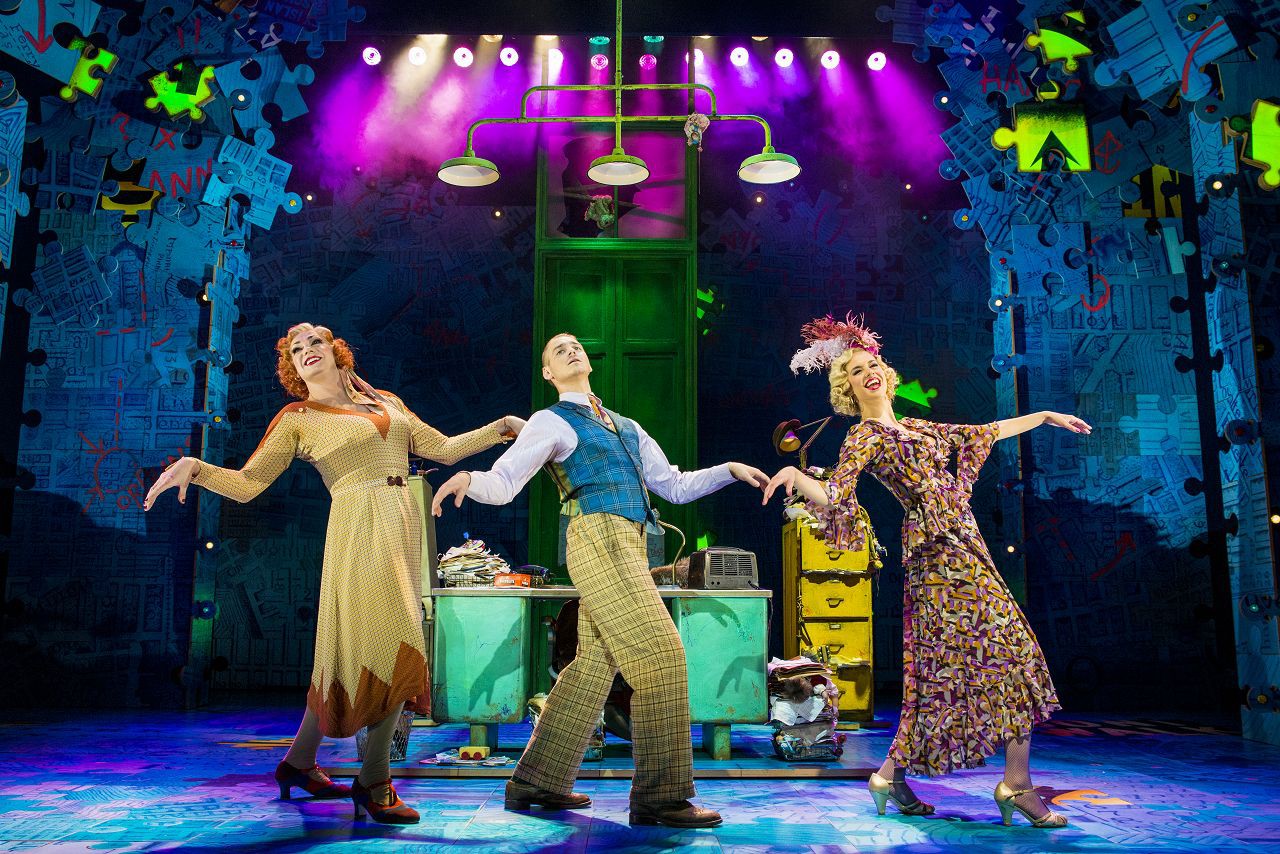 l-r Craig Revel Horwood (Miss Hannigan), Jonny Fines (Rooster), Djalenga Scott (Lily) © Matt Crockett